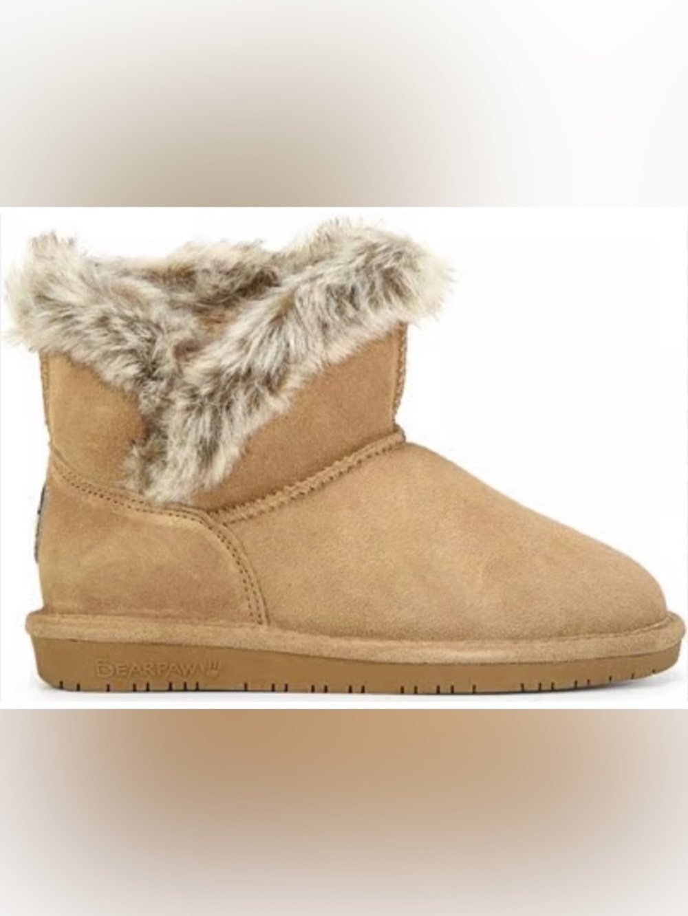 GUC Bearpaw Helaina Faux Fur Trim Ankle Boots in Chestnut - women’s 12
